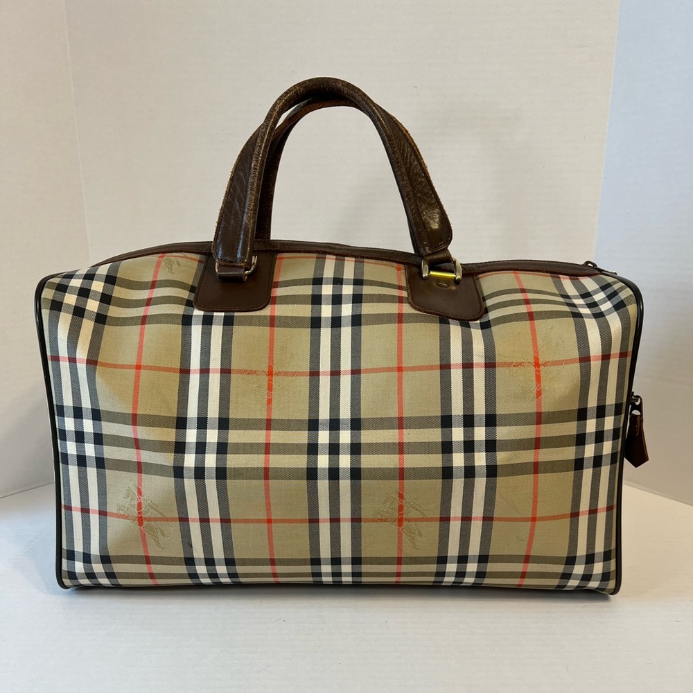 Burberry Nova Check Boston Bag Canvas Beige Brown‎ gold 100% authentic - Picture 3 of 16